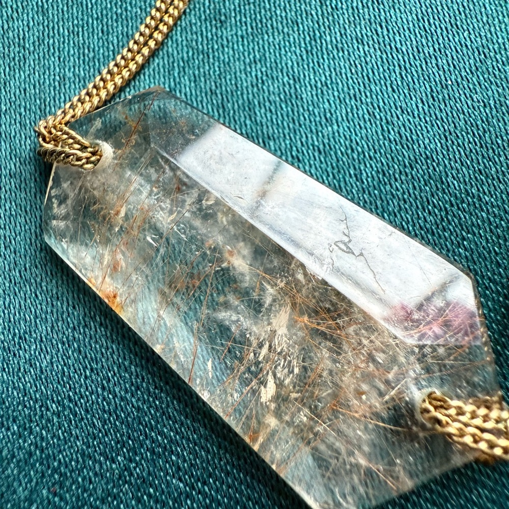 Gold Filled Rutilated Quartz Crystal Pendant Necklace